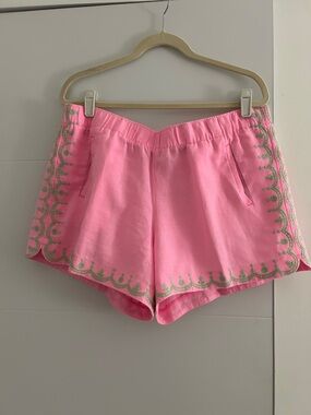 Lilly Pulitzer Laryn Linen Pink Embroidered Shorts - Size XL